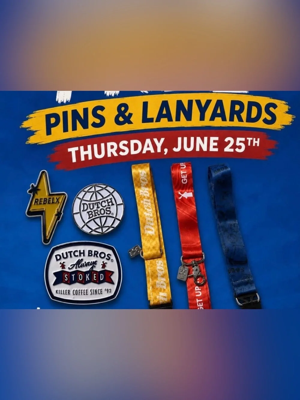 Dutch Bros blue lanyard and pin set